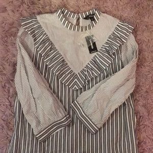 NWT Express gray & white striped/ruffled blouse